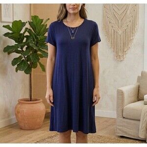Forever Rose Dress Womens 2X Navy Short Sleeve Swing ALine Rayon Stretch Casual